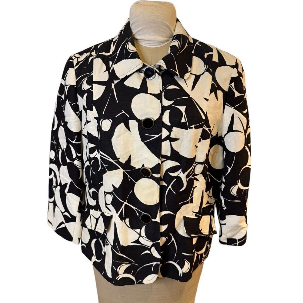 Kasper Women’s Blazer Sz. 16 Black & White Geometric Pattern Career Date Night